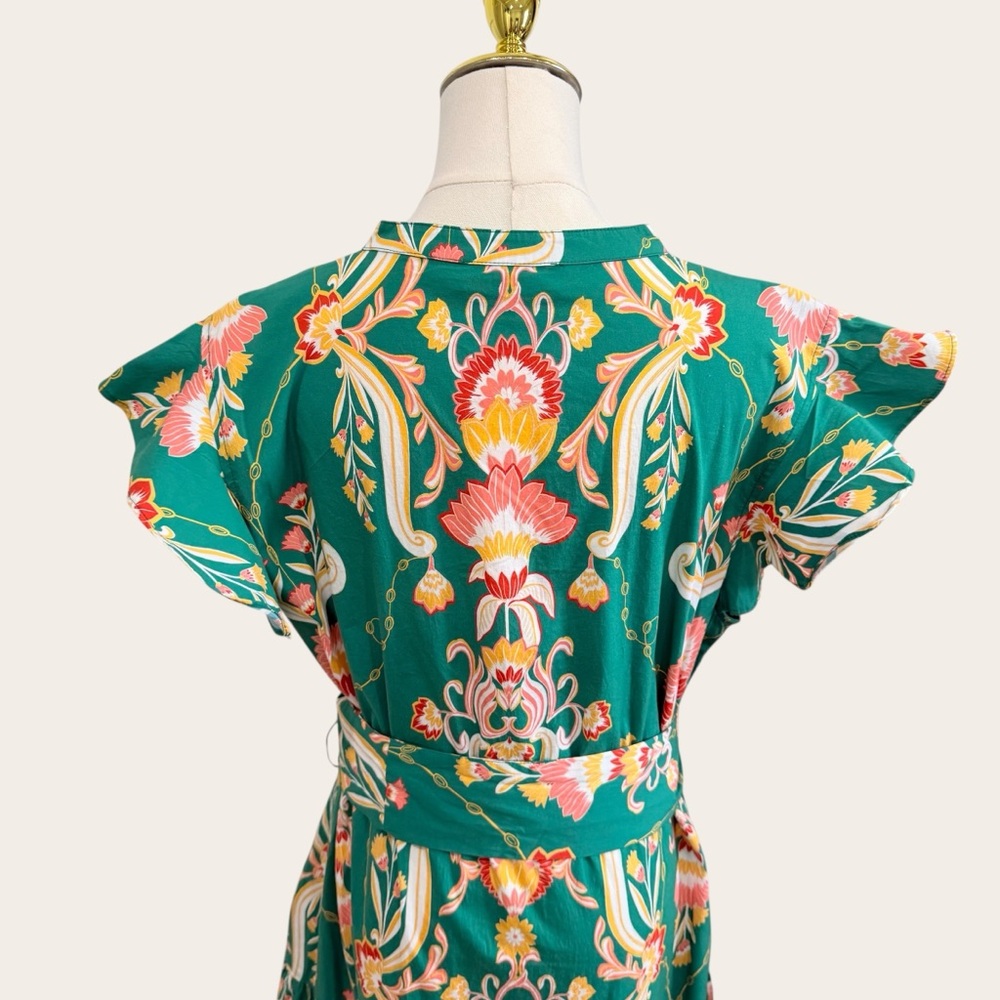 Jude Connally XL Mirabella Belted Maxi Dress Stretch Cotton Floral Jade NWT $268 - Picture 10 of 15